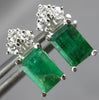 1.22CT DIAMOND & AAA EMERALD 14KT WHITE GOLD 3D EMERALD CUT STUD EARRINGS #27128