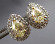 2.97CT WHITE & FANCY YELLOW DIAMOND 14KT 2 TONE GOLD 3D TEAR DROP STUD EARRINGS