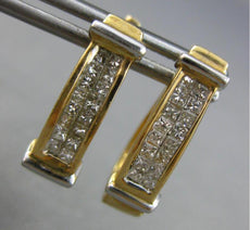 WIDE .74CT DIAMOND 14KT 2 TONE GOLD 3D PRINCESS UMBRELLA HUGGIE HANGING EARRINGS