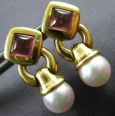 2.26CT AAA PINK TOURMALINE & SOUTH SEA PEARL 18KT YELLOW GOLD 3D EARRINGS #27123