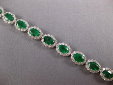 WIDE 11.29CT DIAMOND & AAA EMERALD 14KT WHITE GOLD MULTI FLOWER TENNIS BRACELET