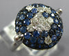 ESTATE WIDE 1.76CT DIAMOND & AAA SAPPHIRE 18KT WHITE GOLD 3D CLUSTER FUN RING