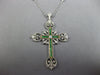 ANTIQUE LARGE 1.5CT ROSE CUT &OLD MINE DIAMOND & EMERALD 14K WHITE GOLD NECKLACE