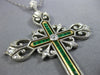 ANTIQUE LARGE 1.5CT ROSE CUT &OLD MINE DIAMOND & EMERALD 14K WHITE GOLD NECKLACE