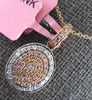 ESTATE .30CT WHITE & PINK DIAMOND 18K WHITE & ROSE GOLD CLUSTER OVAL FUN PENDANT