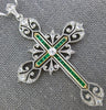 ANTIQUE LARGE 1.5CT ROSE CUT &OLD MINE DIAMOND & EMERALD 14K WHITE GOLD NECKLACE