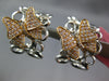 LARGE .67CT DIAMOND 18K WHITE & ROSE GOLD BUTTERFLY BOW CLIP ON HANGING EARRINGS