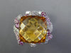 LARGE 18.1CT DIAMOND & AAA CITRINE & PINK SAPPHIRE 14K WHITE GOLD STATEMENT RING