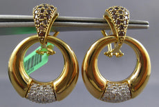 1.86CT DIAMOND & AAA GARNET 18KT YELLOW GOLD CIRCULAR CLIP ON HANGING EARRINGS