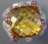 LARGE 18.1CT DIAMOND & AAA CITRINE & PINK SAPPHIRE 14K WHITE GOLD STATEMENT RING