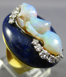 ANTIQUE LARGE .93CT DIAMOND & AAA OPAL & LAPIS 18KT YELLOW GOLD 3D OVAL FUN RING