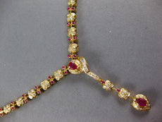 6.50CT DIAMOND & AAA RUBY 14K YELLOW GOLD MULTI FLOWER TEAR DROP LARIAT NECKLACE