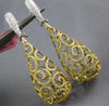 5.55CT WHITE & CANARY DIAMOND 18K 2 TONE GOLD TEARDROP FILIGREE HANGING EARRINGS