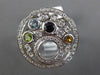 ESTATE 1.45CT DIAMOND & AAA MULTI GEM 14K WHITE GOLD 3D CIRCULAR ETOILE FUN RING
