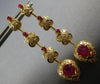 3.2CT DIAMOND & AAA RUBY 14K YELLOW GOLD MULTI FLOWER TEAR DROP HANGING EARRINGS