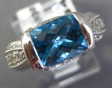 3.84CT DIAMOND & AAA BLUE TOPAZ 14KT WHITE GOLD 3D CUSHION & ROUND FILIGREE RING