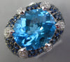 EXTRA LARGE 11.59CT DIAMOND AAA BLUE TOPAZ & SAPPHIRE 18K WHITE GOLD FLOWER RING