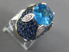 EXTRA LARGE 11.59CT DIAMOND AAA BLUE TOPAZ & SAPPHIRE 18K WHITE GOLD FLOWER RING