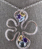 ESTATE 2.33CT DIAMOND & AAA MULTI GEM 14KT WHITE GOLD 3D FLOWER ITALIAN NECKLACE