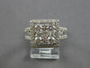 LARGE 1.34CT DIAMOND 14KT WHITE GOLD 3D ROUND & BAGUETTE CLUSTER SQUARE FUN RING