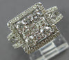 LARGE 1.34CT DIAMOND 14KT WHITE GOLD 3D ROUND & BAGUETTE CLUSTER SQUARE FUN RING