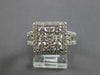 LARGE 1.34CT DIAMOND 14KT WHITE GOLD 3D ROUND & BAGUETTE CLUSTER SQUARE FUN RING