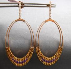 LARGE 2.5CT DIAMOND & AAA AMETHYST & CITRINE 14K ROSE GOLD OVAL HANGING EARRINGS
