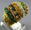 LARGE 2.30CT DIAMOND & AAA EMERALD & SAPPHIRE 18K YELLOW GOLD MULTI ROW FUN RING