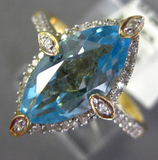3.74CT DIAMOND & AAA BLUE TOPAZ 14K YELLOW GOLD MARQUISE & ROUND FRIENDSHIP RING