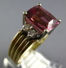 1.79CT DIAMOND & AAA PINK TOURMALINE 14K 2 TONE GOLD CUSHION CUT ENGAGEMENT RING