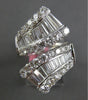 EXTRA LARGE 3CT DIAMOND 18KT WHITE GOLD 3D ROUND & BAGUETTE CRISS CROSS FUN RING