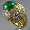 13CT DIAMOND & AAA CABOCHON EMERALD 18K 2 TONE GOLD OVAL & ROUND COCKTAIL RING