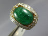 13CT DIAMOND & AAA CABOCHON EMERALD 18K 2 TONE GOLD OVAL & ROUND COCKTAIL RING