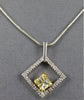 1.02CT WHITE & FANCY YELLOW DIAMOND 18KT 2 TONE GOLD 3D SQUARE FLOATING PENDANT