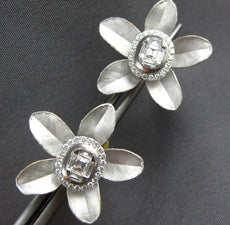 ESTATE LARGE .48CT DIAMOND 18K 2 TONE GOLD ROUND & BAGUETTE FLOWER STUD EARRINGS