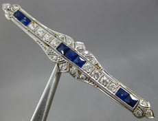 ANTIQUE LARGE 2.70CT OLD MINE DIAMOND & AAA SAPPHIRE 14KT WHITE GOLD BROOCH PIN