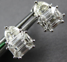 .91CT DIAMOND 18KT WHITE GOLD 3D BAGUETTE & MOON STONE CLUSTER FUN STUD EARRINGS