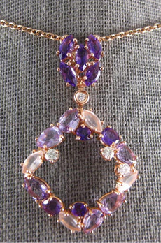 3.51CT DIAMOND & AAA AMETHYST & PINK QUARTZ 14K ROSE GOLD SQUARE ETOILE NECKLACE