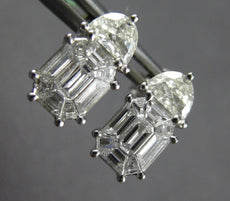1.0CT DIAMOND 18K WHITE GOLD BAGUETTE ASSCHER & MOON STONE CLUSTER STUD EARRINGS