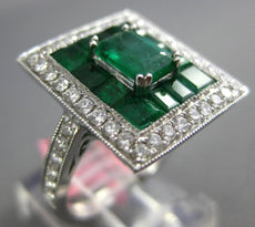 3.4CT DIAMOND & AAA EMERALD 18K WHITE GOLD ROUND & BAGUETTE RECTANGULAR FUN RING