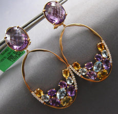 36.48CT DIAMOND & AAA MULTI GEM 18KT ROSE GOLD OVAL CLIP ON FUN HANGING EARRINGS