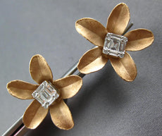 LARGE .41CT DIAMOND 18KT ROSE GOLD ROUND & BAGUETTE CLUSTER FLOWER STUD EARRINGS