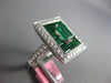 3.4CT DIAMOND & AAA EMERALD 18K WHITE GOLD ROUND & BAGUETTE RECTANGULAR FUN RING
