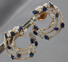 LARGE 4.16CT DIAMOND & AAA SAPPHIRE 14KT ROSE GOLD SIDEWAY HOOP HANGING EARRINGS