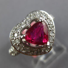 1.96CT DIAMOND & AAA RUBY 18KT WHITE GOLD 3D HEART SHAPE & ROUND ENGAGEMENT RING