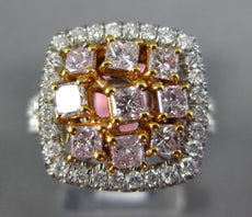 1.74CT WHITE & PINK DIAMOND 18K WHITE & ROSE GOLD ROUND SQUARE CLUSTER HALO RING