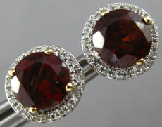 ESTATE LARGE 3.11CT DIAMOND & AAA GARNET 14KT 2 TONE GOLD ROUND 3D STUD EARRINGS