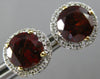 ESTATE LARGE 3.11CT DIAMOND & AAA GARNET 14KT 2 TONE GOLD ROUND 3D STUD EARRINGS