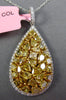 LARGE WHITE & INTENSE FANCY YELLOW DIAMOND 18KT 2 TONE GOLD CLUSTER DROP PENDANT
