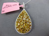 LARGE WHITE & INTENSE FANCY YELLOW DIAMOND 18KT 2 TONE GOLD CLUSTER DROP PENDANT